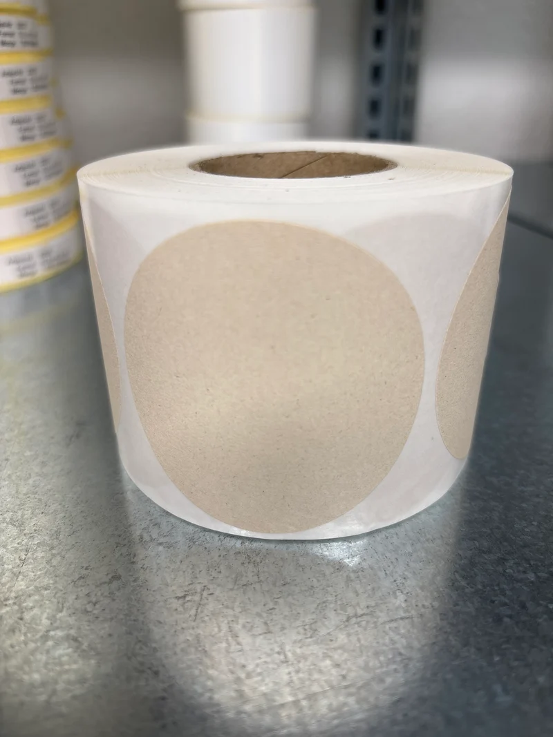 Etikett auf Rolle 60mm rund Bagassepapier permanent klebend