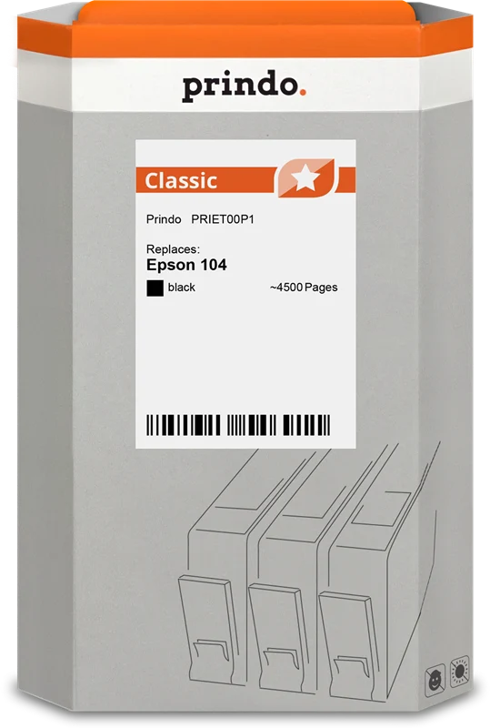 Prindo Classic Tintenflasche kompatibel mit Epson 104 Schwarz