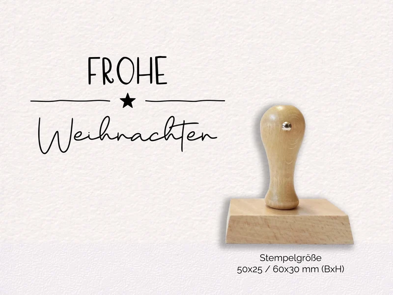 Weihnachtsstempel "Frohe Weihnachten" mit Stern | Holzstempel 2x5cm oder 3x6cm