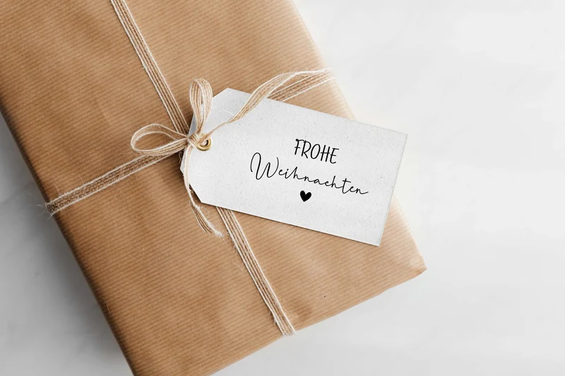 Weihnachtsstempel "Frohe Weihnachten" mit Herz | Holzstempel 25x50mm | Stempel zum Gestalten der Weihnachtspost | Weihnachtsgrüße versenden